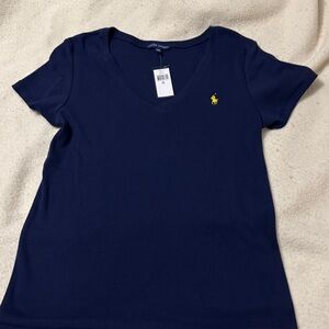 Navy woman’s Ralph Lauren Blue Label V Neck Tee -signature Pony  NWT’s. XL